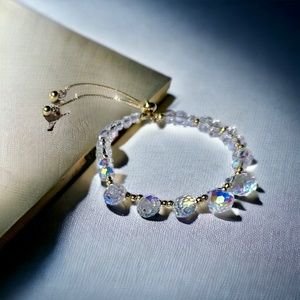 Gold bracelet for women with glass crystal beads